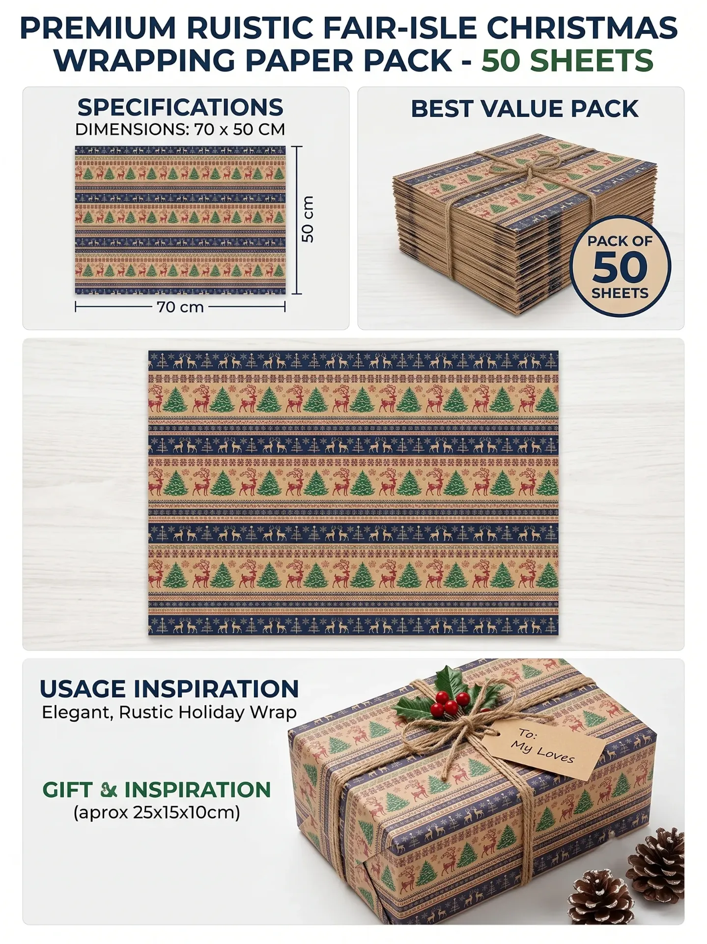 Gift Paper (50 Piece) (Christmas) (design (1), 20 Pcs)