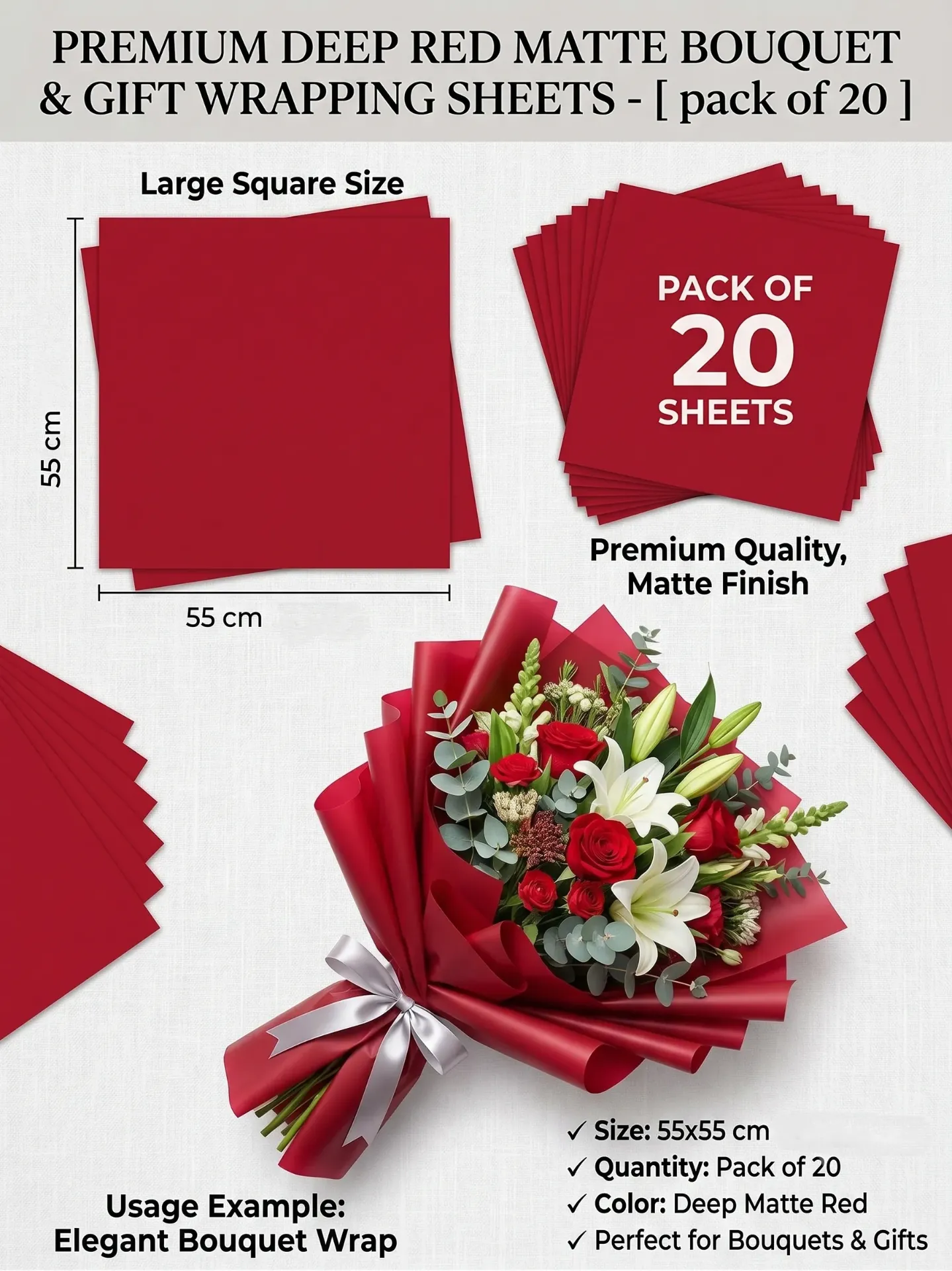 Bouquet Paper Plain Pastel (20 piece) (copy) (Red)