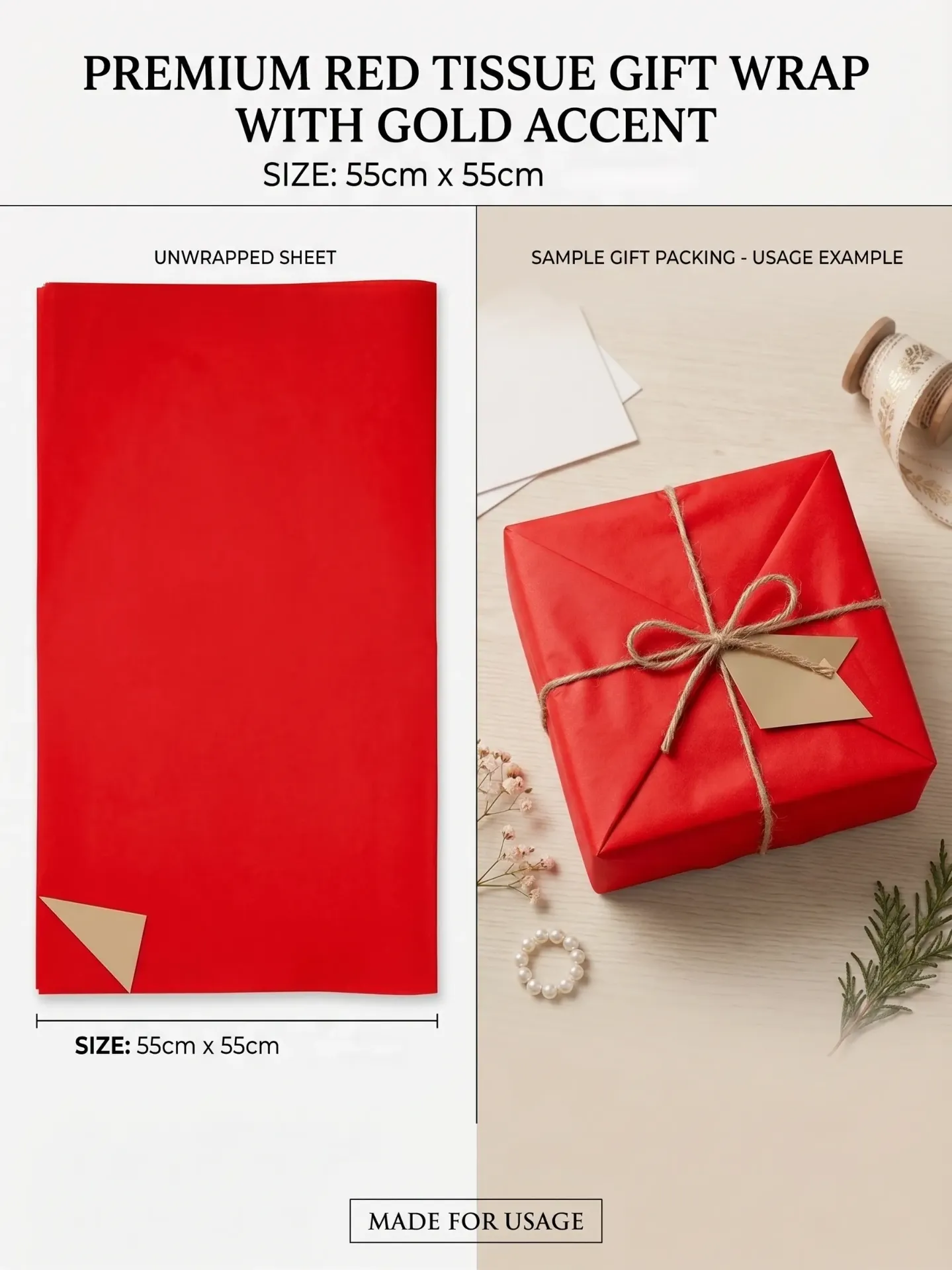 Gift Wrap Paper (Metallic Golden) (copy) (Red)