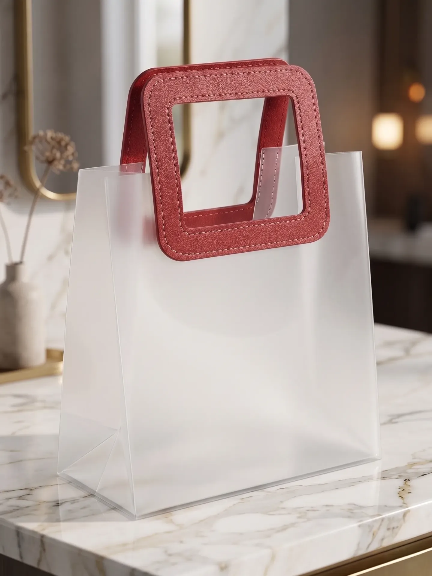 Plastic Leather Handle Bag Square (Large)