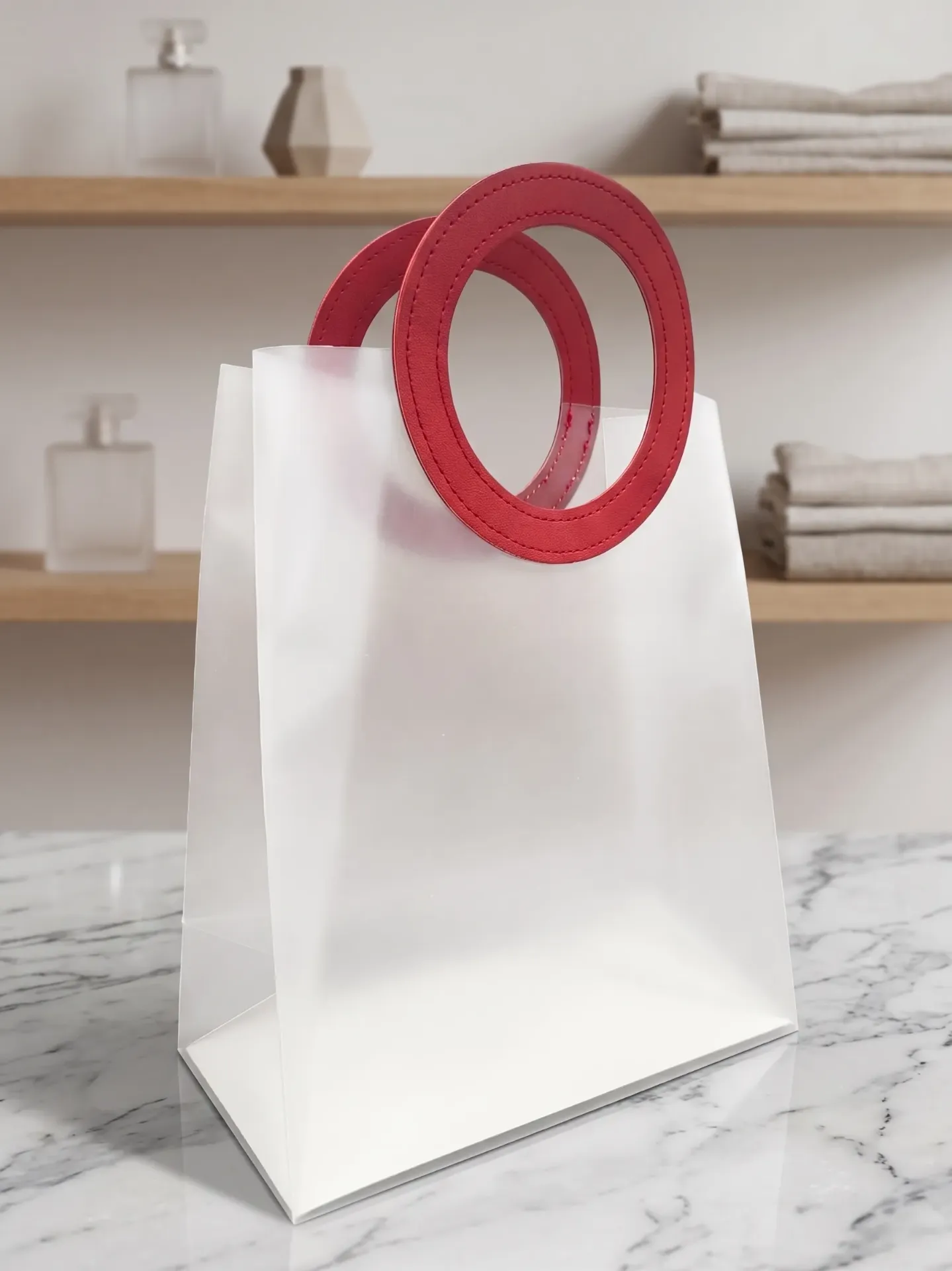 Plastic Leather Handle Bag Round (large)